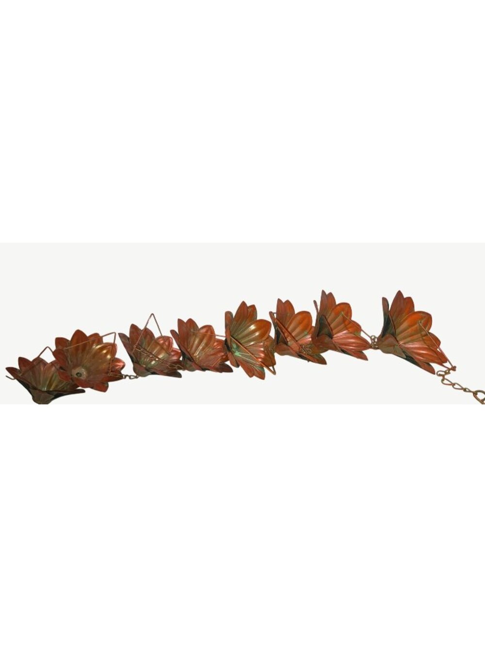 Metallic Copper Flower Rain Chain For Outdoor Gutter Decoration 8 Cups Vintage P